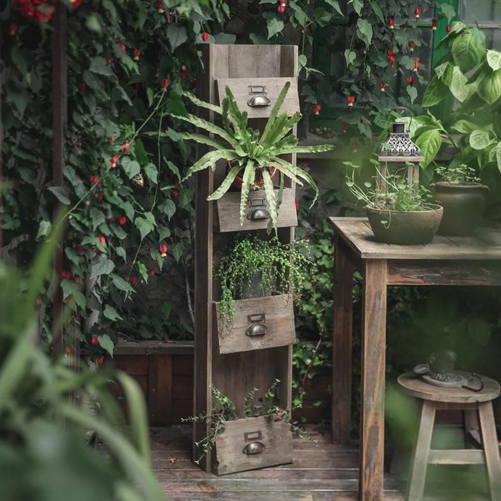 Tiered Plant Stand Indoor Courtyard Balcony Four-grid Wooden Wall Flower Stand Garden Decoration Gardening Tool Storage Rack Outdoor Plant Stands For Patio