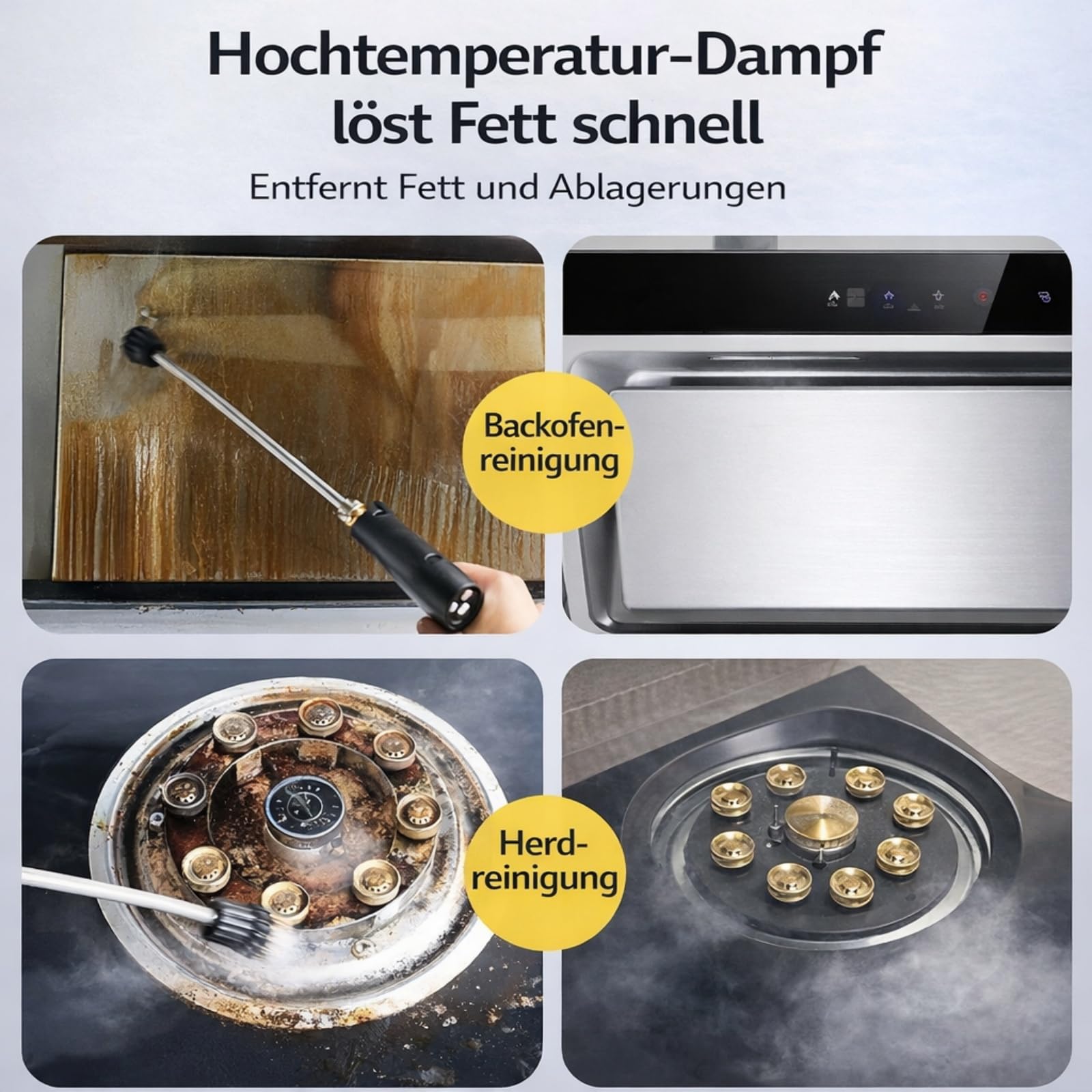 2500W Hand-Dampfreiniger mit 15s Schnellaufheizung & 6 Stufen, tragbarer Hochdruck-Dampfreiniger für Böden & Küche, Multi-Oberflächen-Dampfgerät (black)