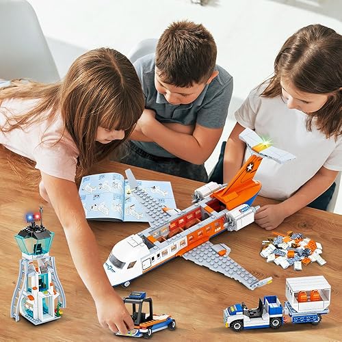 Miniatura 9 de HOGOKIDS City Passenger - Juego de construcción de avión de pasajeros  697 piezas STEM 3 en 1 de avión de pasajeros de aeropuerto, juguete de bloque