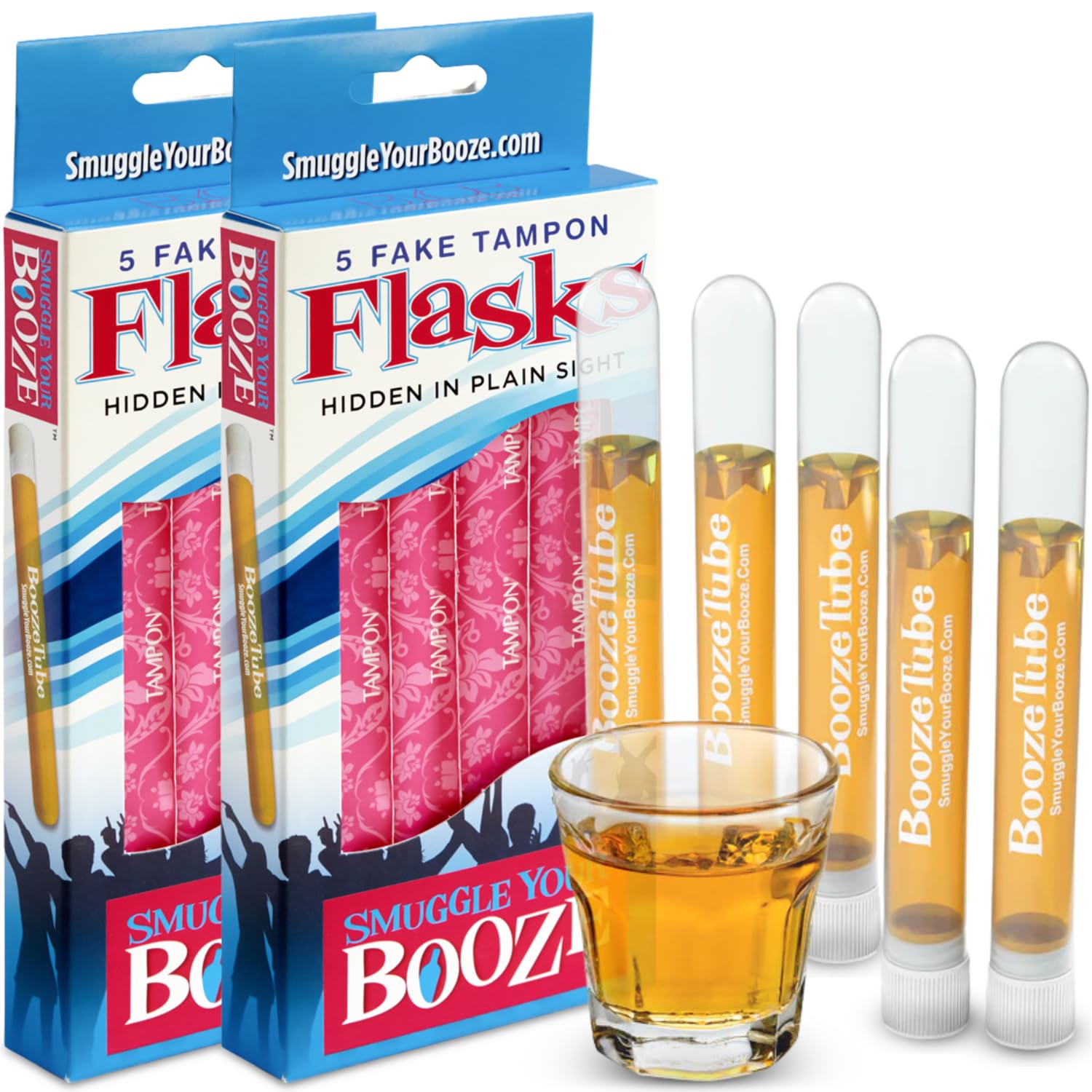 Sneak Alcohol with 5 Tampon Flasks and Sleeves - Bonus 2 Pack!