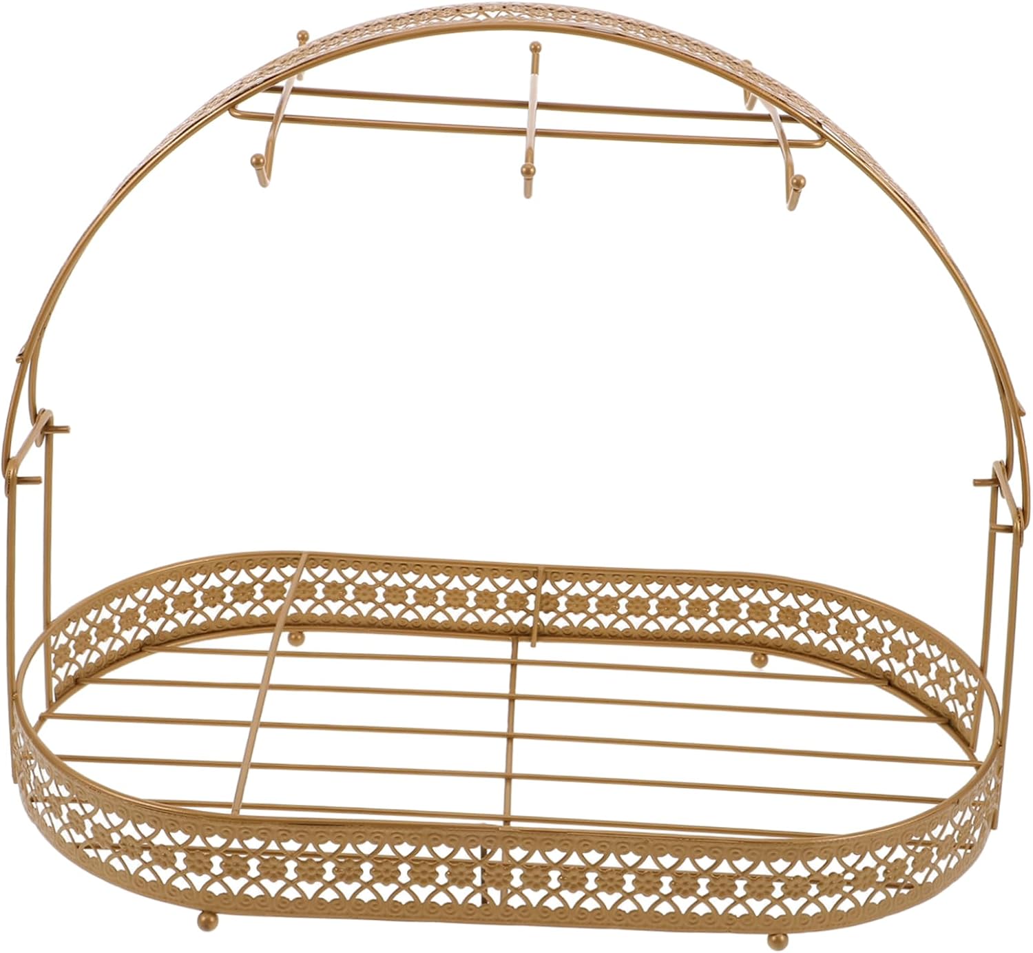 Alipis Creative Tea and Coffee Cup Holder Rack Elegant Display Stand for Kitchen Counter Unique Aesthetic Design with Hooks and Top Basket for Dishes and Mugs Storage Vintage