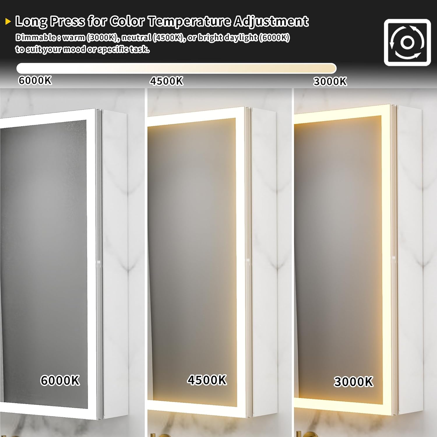 ExBrite 照明付き薬キャビネット 24 x 30インチ、埋め込み型または表面LED薬用キャビネット、調節可能な棚、曇り止め、調