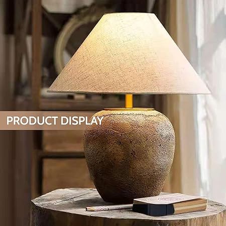 SWEMOPP 20" White Farmhouse Ceramic Pottery Jug Table Lamp Vintage Distressed Ceramic Table Lamp Retro Antique Pot Bedroom Nightstand Desk Light for Living Room Bedside Study Entryway photo 3