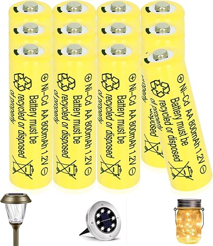 Paquete de 12 baterías recargables de níquel cadmio de 1.2 V NI-CD AA de 800 mAh para paisajismo de jardín, luces de seguridad solares/exteriores