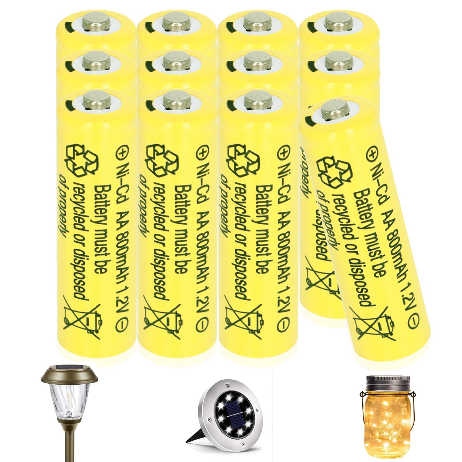 Betmaxful 12 Packs 1.2V NI-CD AA 800mAh Nickel Cadmium Rechargeable Batteries for Garden Landscaping Solar/Outdoor Ground Light Security Lights,rc