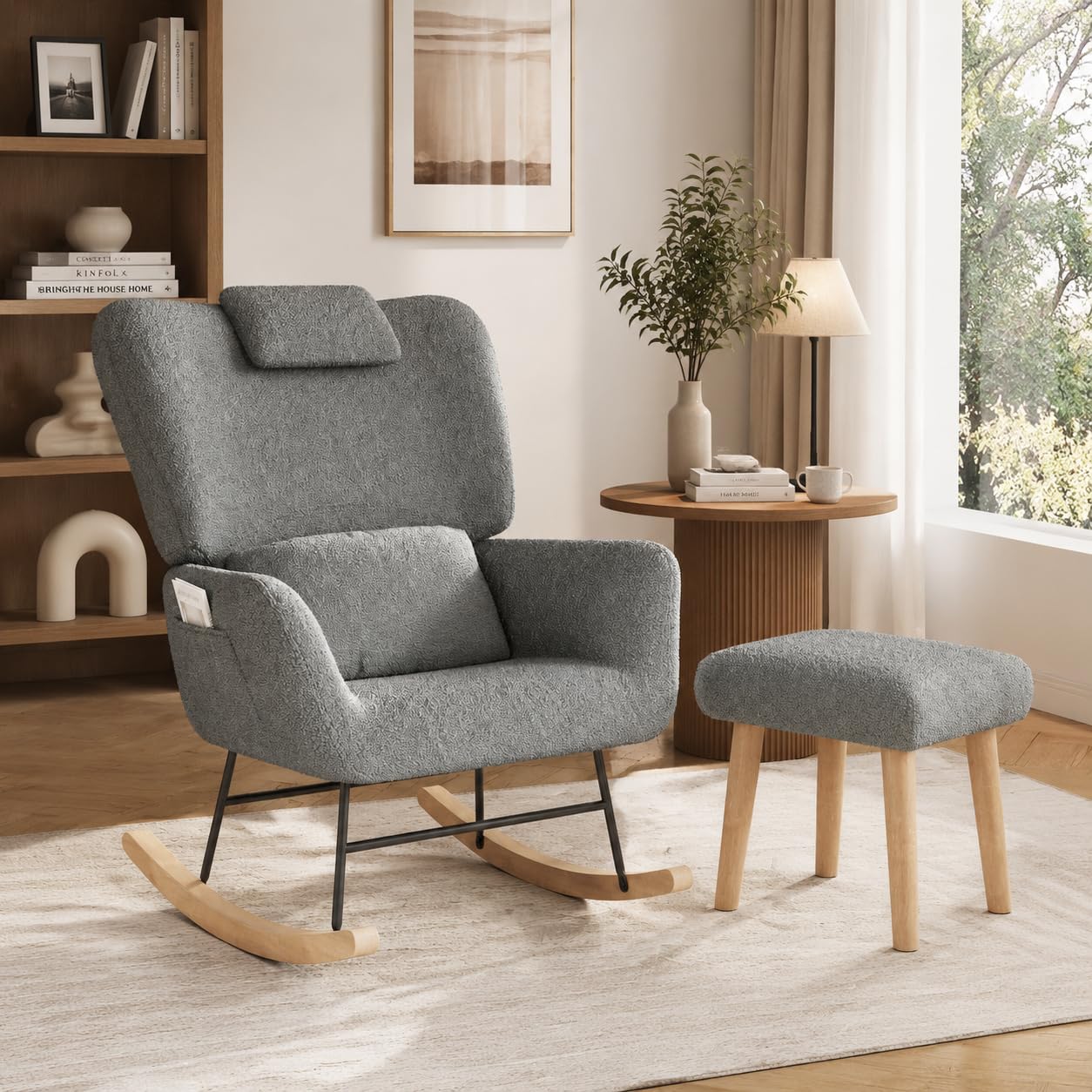 Mecedora con reposapiés, sillón basculante soporta hasta 150 kg