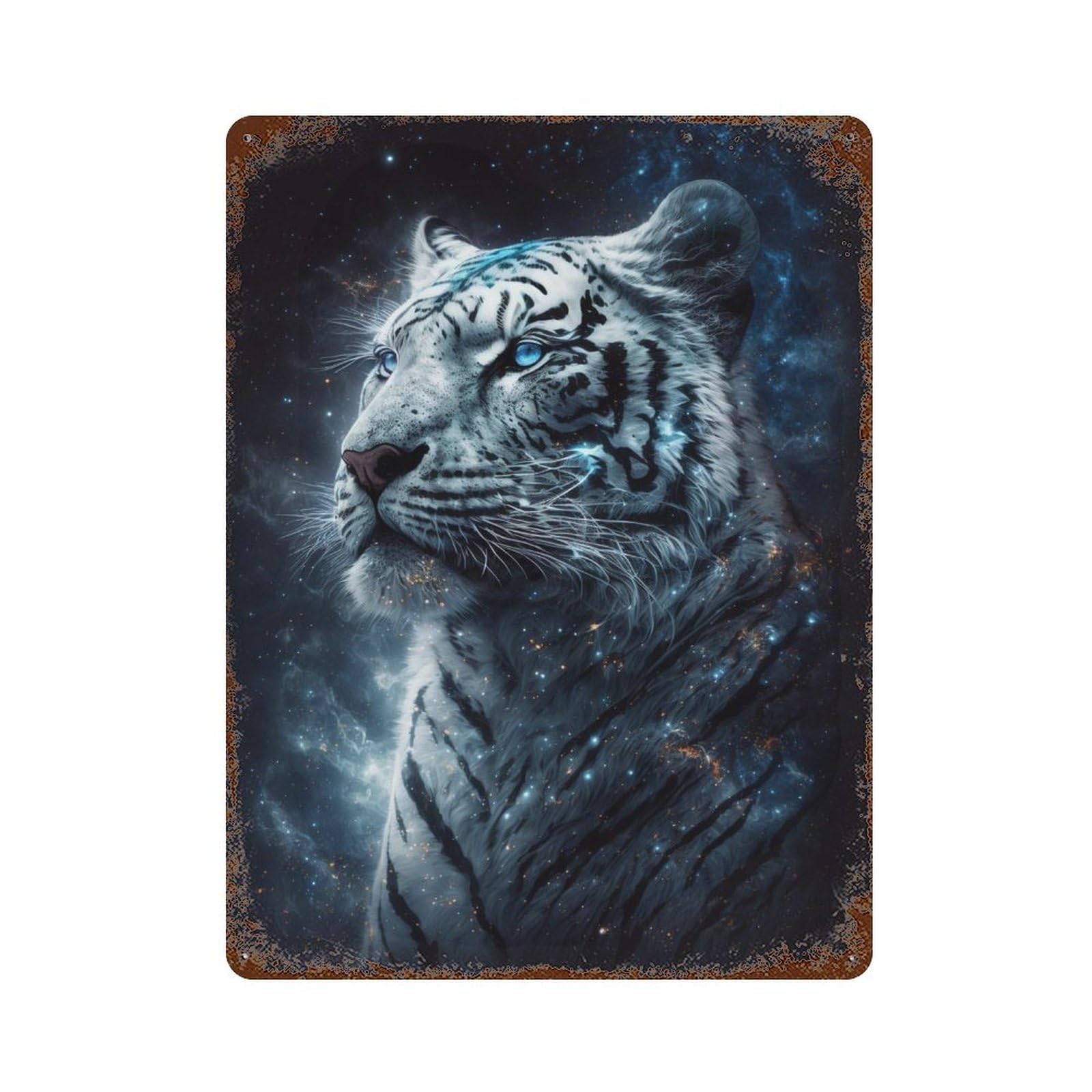 Rust Effect Galactic Tiger Portrait -4 Rusty Metal Tin Sign 15.7"x11.8", Decorative Metal Wall Art for Farmhouse, Kitchen And Entryway Decor