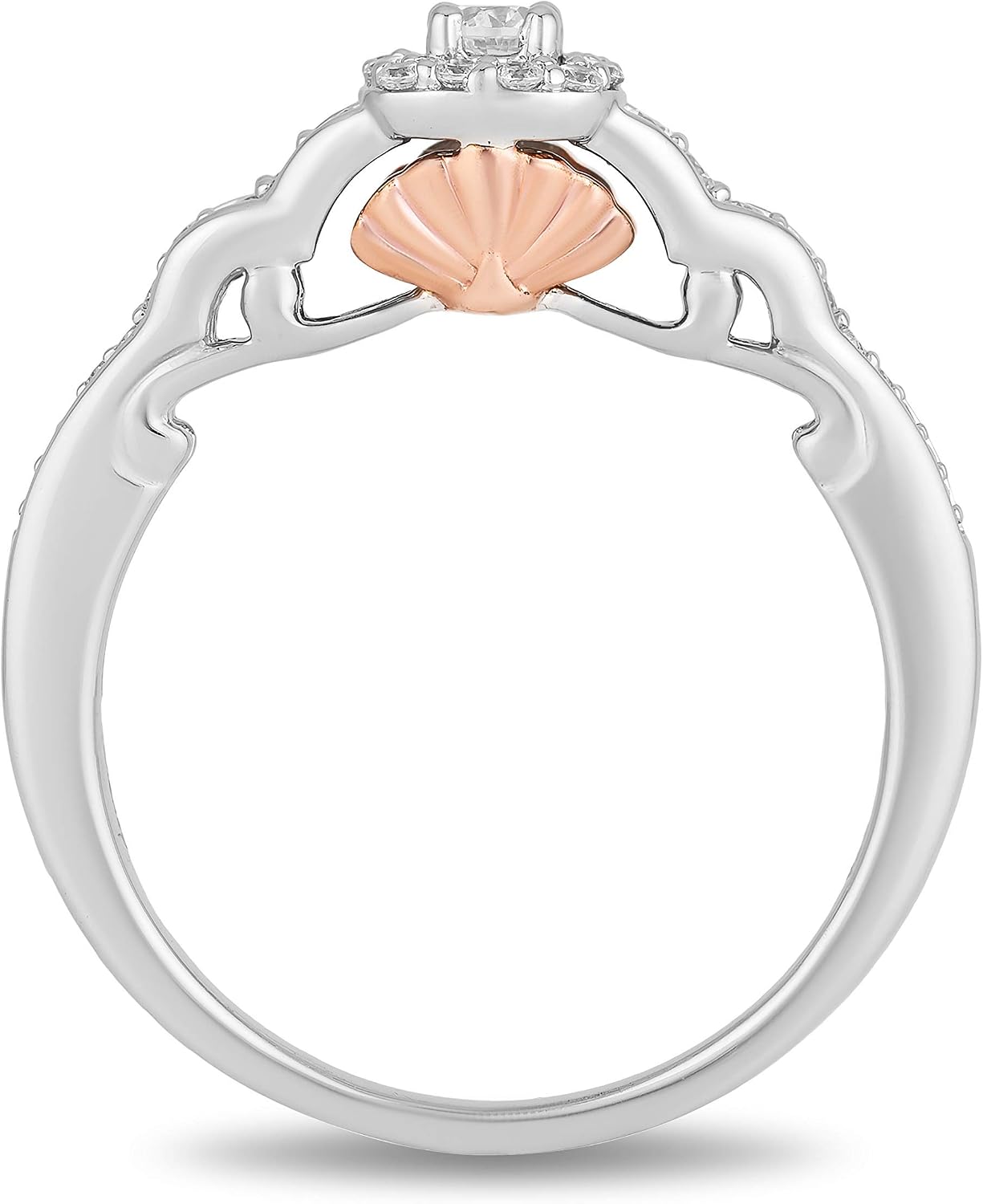 Jewelili Enchanted Disney Fine Jewelry 10K White and Rose Gold 1/4 Cttw Natural White Diamond Ariel Promise Ring