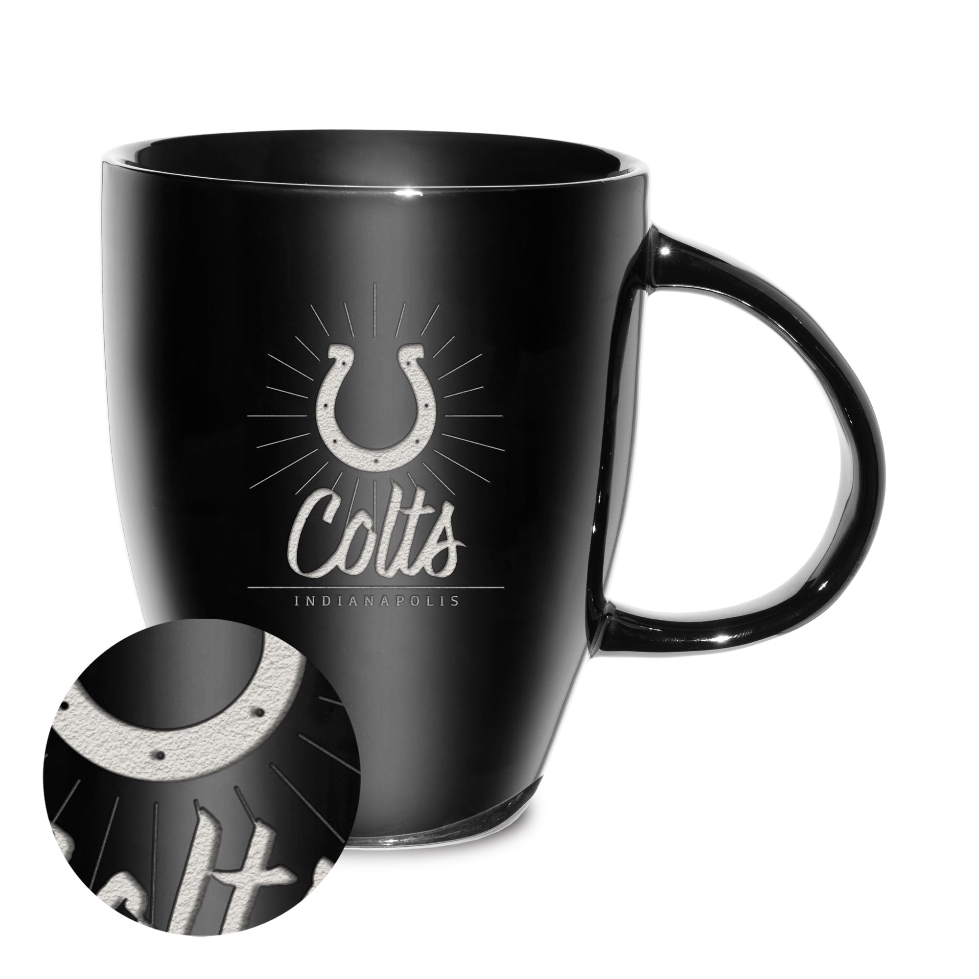 Tasse en céramique gravée Indianapolis Colts noire brillante