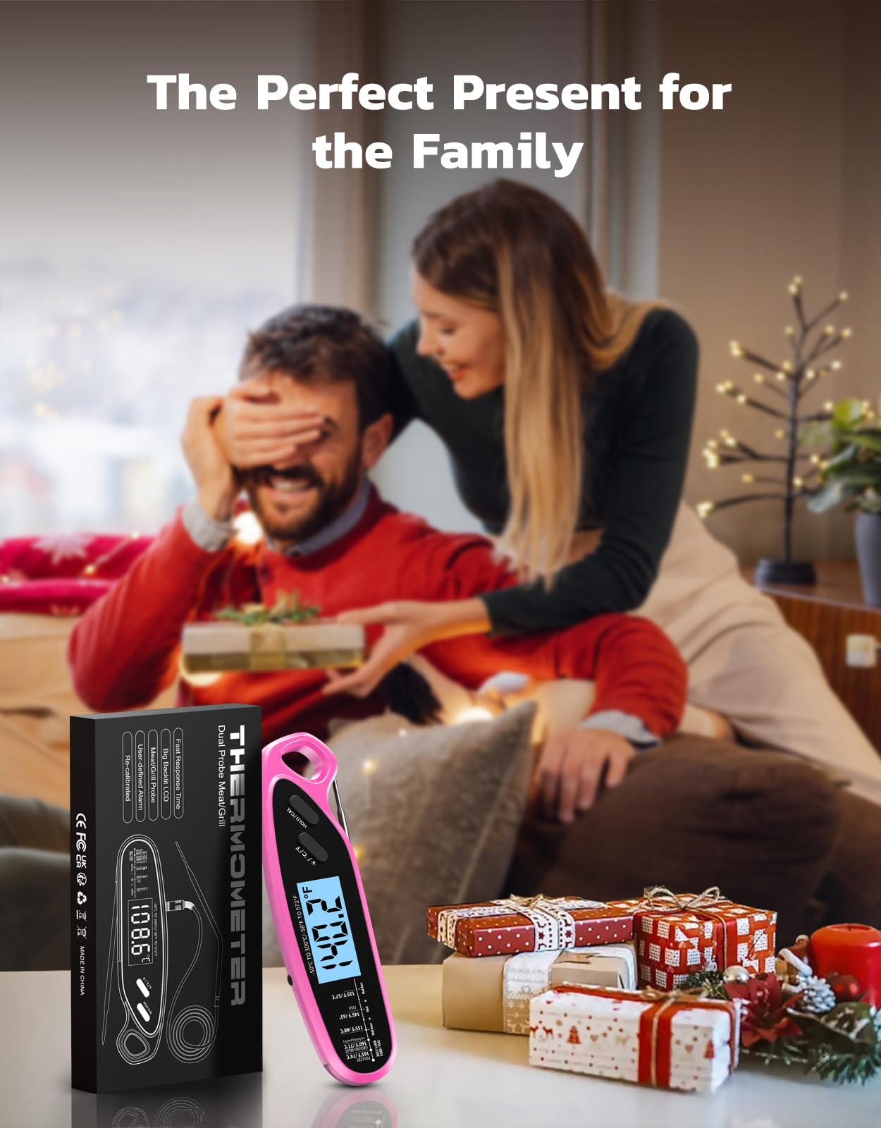 Termómetro digital de carne de lectura instantánea para cocinar y asar con doble sonda, pantalla retroiluminada grande y calibración automática, termómetro de alimentos para parrilla, ahumador