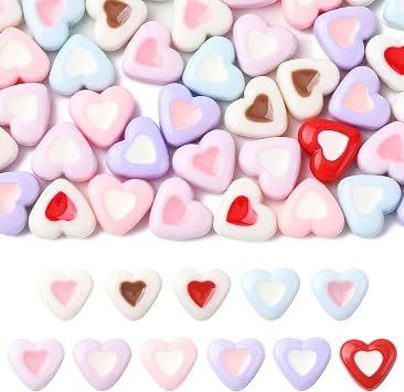 Acrylic Cute Heart Beads, 100Pcs Opaqu Lovely Heart Mixed Color Plastic Spacer Loose Bead for Jewelry Making DIY Crafts Bracelet Necklace Earrings