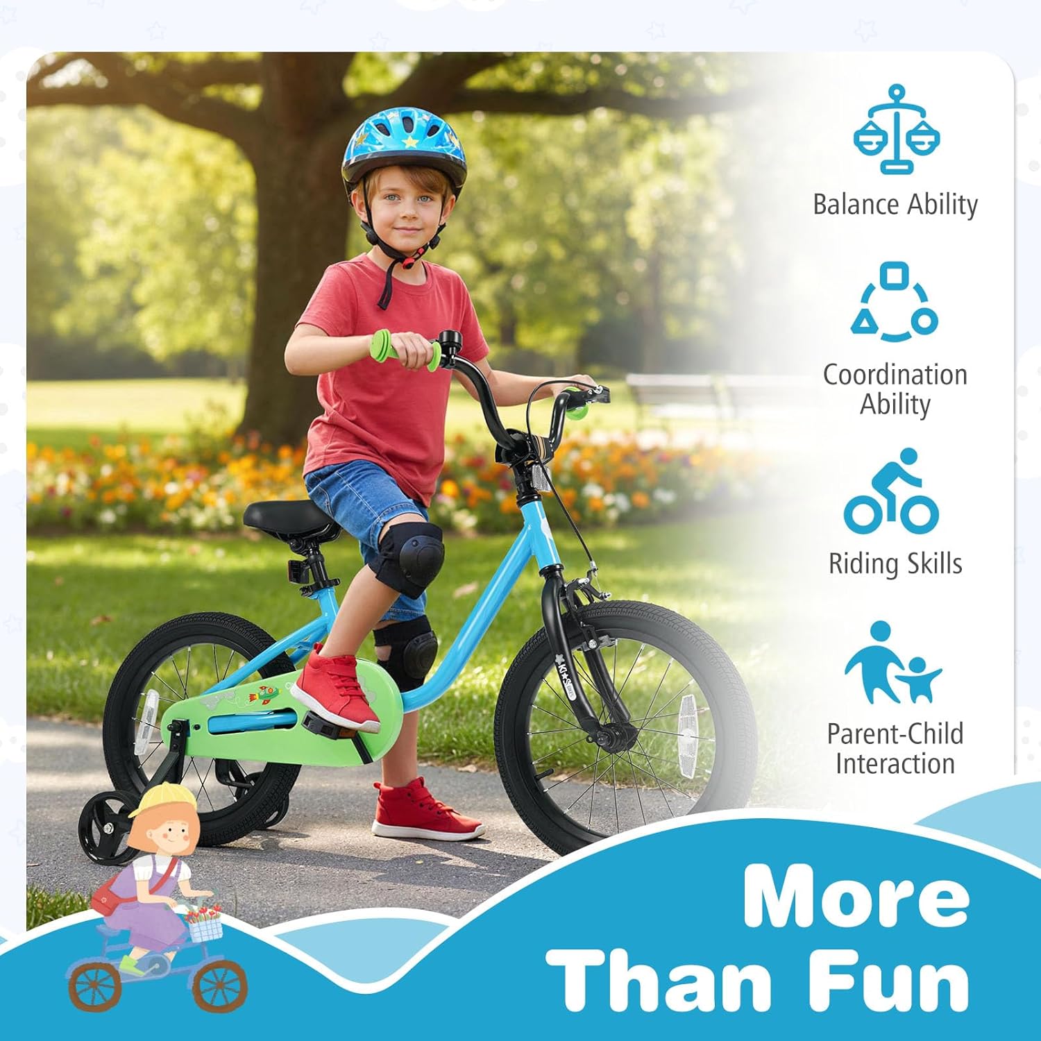 BABY JOY Outer Space Explorer Kids Bike, 12 14 16 Inch Children Bicycle with Removable Training Wheels, Adjustable Seat, Front Handbrake & Coaster Brake for 3-7 Years Old Boys and Girls, Toddler Bike