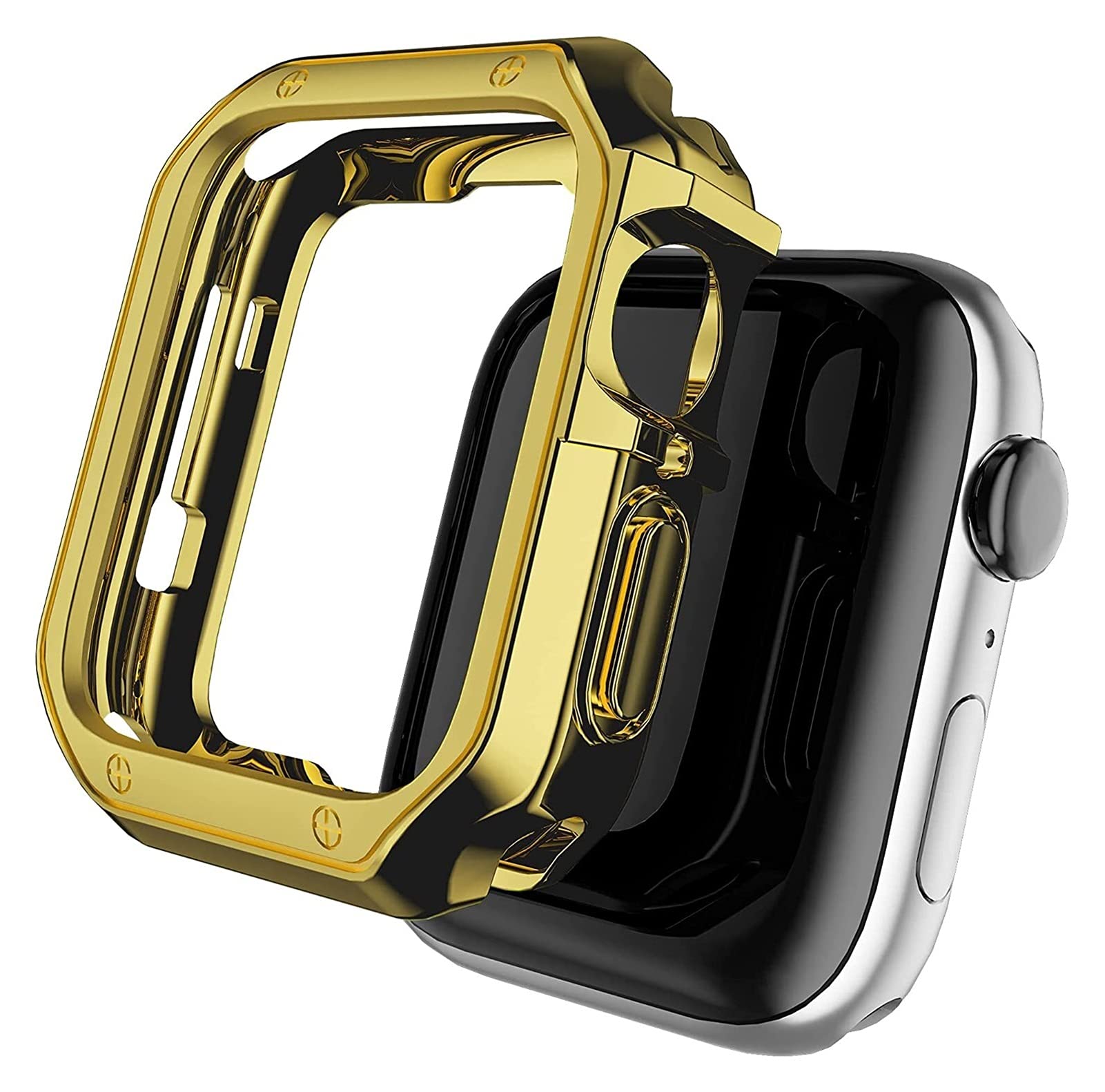 Etui na pasek kompatybilne z zegarkiem 44 mm, 42 mm, 40 mm, 38 mm, wytrzymałe etui z TPU, wojskowy pasek ochronny do zegarka i-watch serii SE, 7, 6, 5, 4, 3, 2, 1, bransoletka ze stali nierdzewnej