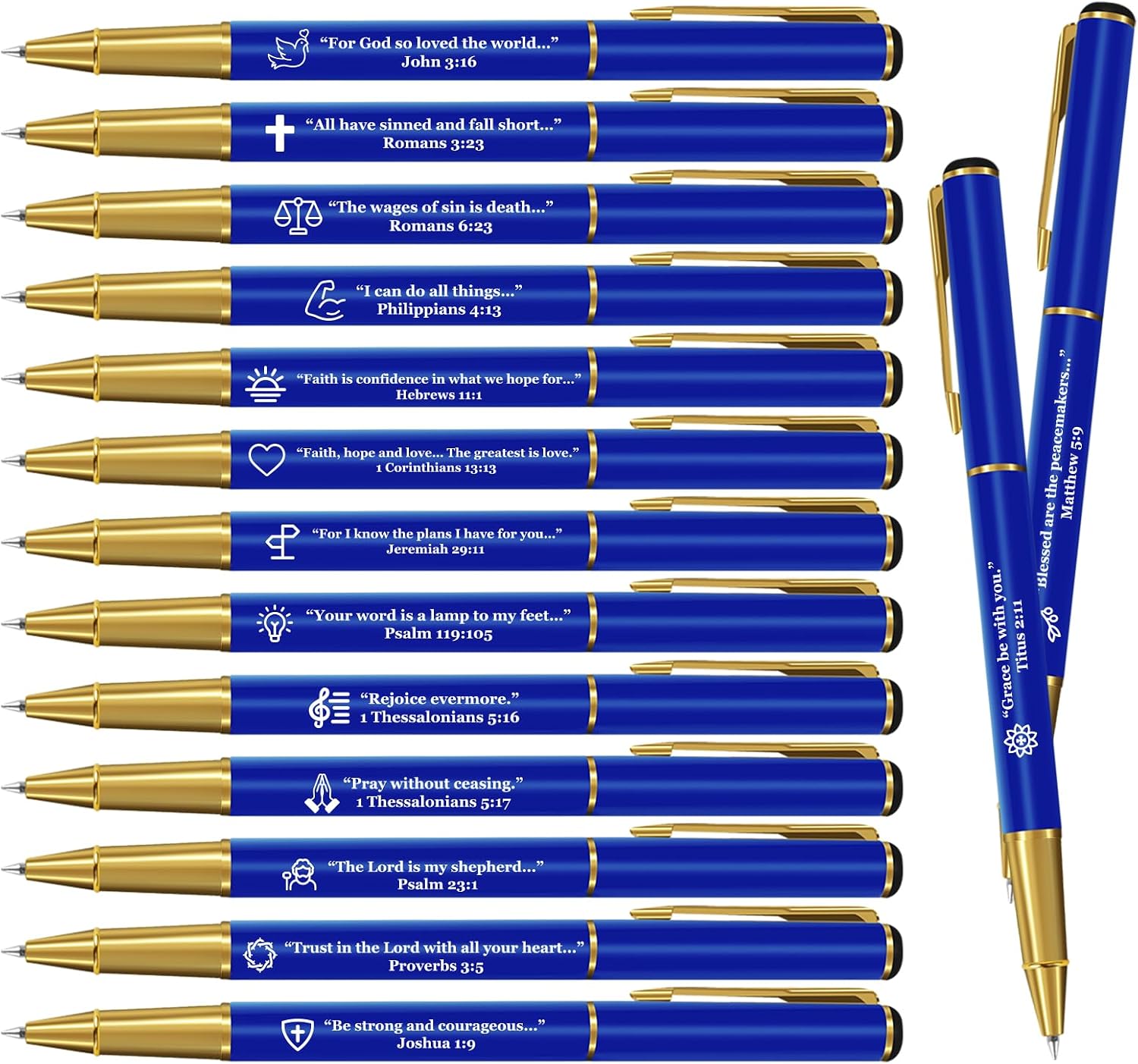 15Pcs Christian Bible Verse Pen, Inspirational Ballpoint Pens with Religious Scripture Quotes & Symbols, Smooth Writing Black Ink, Christian Gifts for Church, Bible Study, Blue