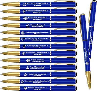 15Pcs Christian Bible Verse Pen, Inspirational Ballpoint Pens with Religious Scripture Quotes & Symbols, Smooth Writing Black Ink, Christian Gifts for Church, Bible Study, Blue | Black Ink Inspirational Scripture Quote Pens for Church, Bible Journaling, Office & Religious Gifts, Blue
