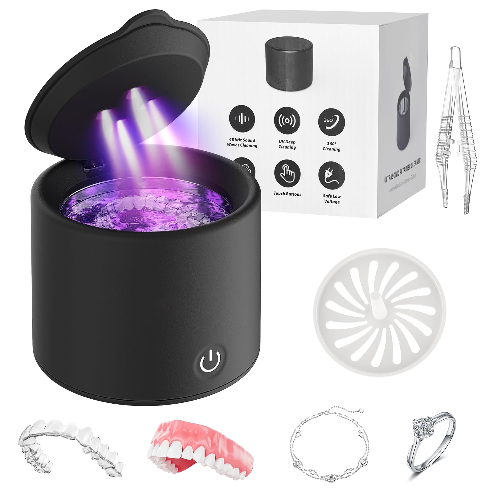 Ultrasonic Cleaner for Retainers & Aligners - 50kHz Dental Pod for Invisalign, Braces, Dentures, Night Guards, 200ml 3 Modes, Deep Clean for Fresh