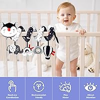 Vista 6 de XIXILAND Juguetes de Coche Musicales para Asiento de Bebé en Negro y Blanco, Juguetes para Bebés, Juguetes para Niños de 0 a 6 Meses, Juguetes
