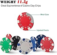 Vista 2 de Juego de fichas de póquer de lujo, 300 fichas de póquer con estuche de aluminio, juego de fichas de casino de 0.41 oz para Texas Holdem Blackjack