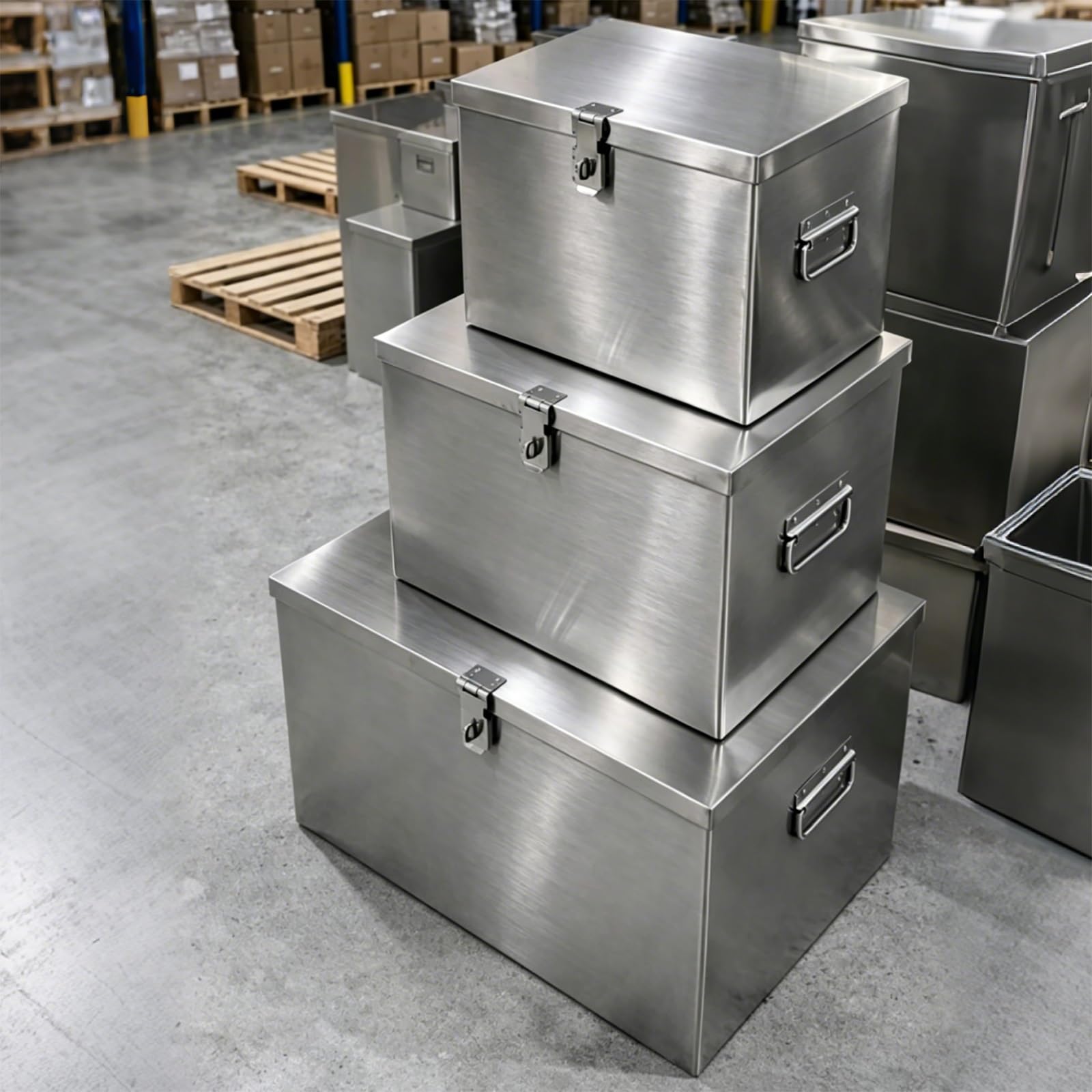 Skrzynka Narzędziowa ze Stali Nierdzewnej z Uchwytami, Przenośny Metalowy Organizer na Narzędzia, Grubość 0,8 mm, Kolor Srebrny, do Domu Warsztatu(50x30x30cm/19.6x11.8x11.8in)