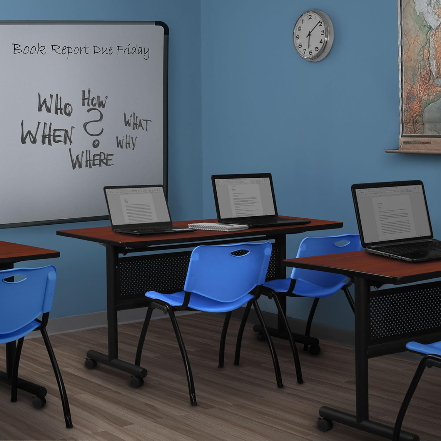 Regency M Blue Stack Chairs 8-Pack – Durable Plastic Stackable Chairs with Metal Frame, Lightweight & Easy-Clean Seating for Offices, Cafeterias & Breakrooms