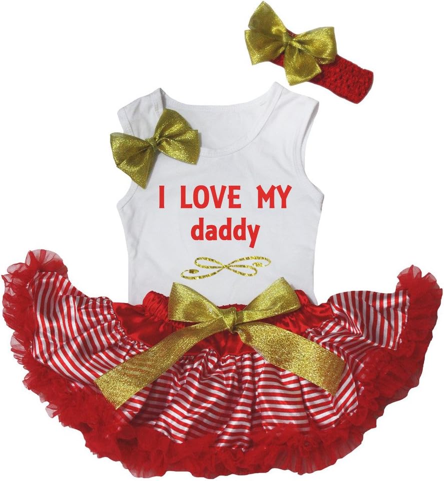 Petitebella I Love My Daddy Shirt Red White Stripes Baby Skirt Set 3-12m