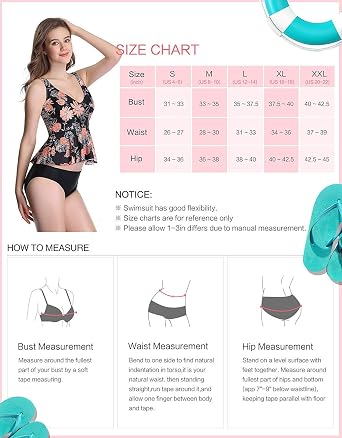 Women Tankini Swimsuit Ruffle Peplum Tops Two Piece Bathing Suit.