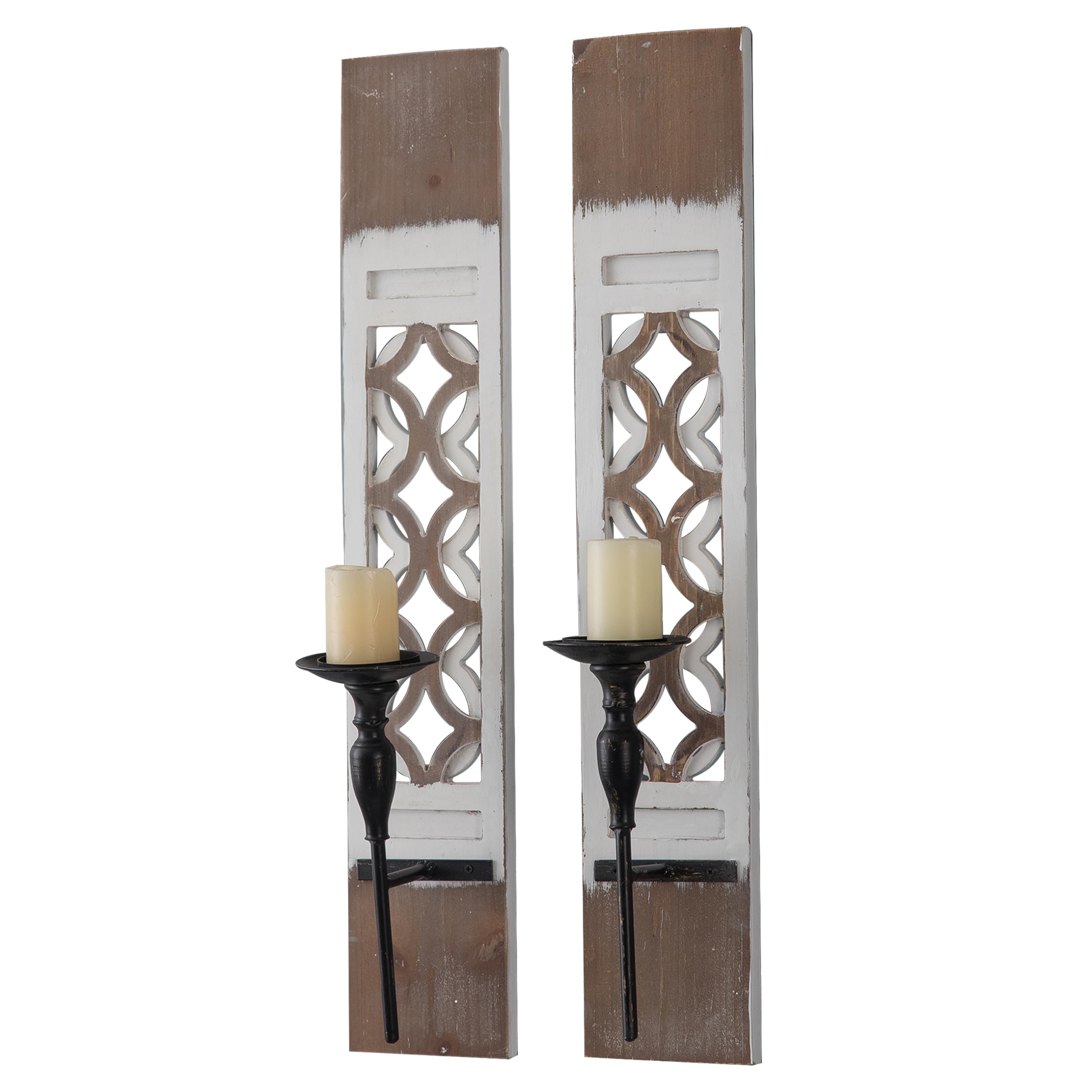 SOFE 28 Inches Long Candle Sconces Wall Decor Set of 2, Wood Farmhouse Wall Candle Holders for Pillar Candles, Antique Hanging Wall Sconce Candle, Large Wall Art Decor for Living Room Bedroom