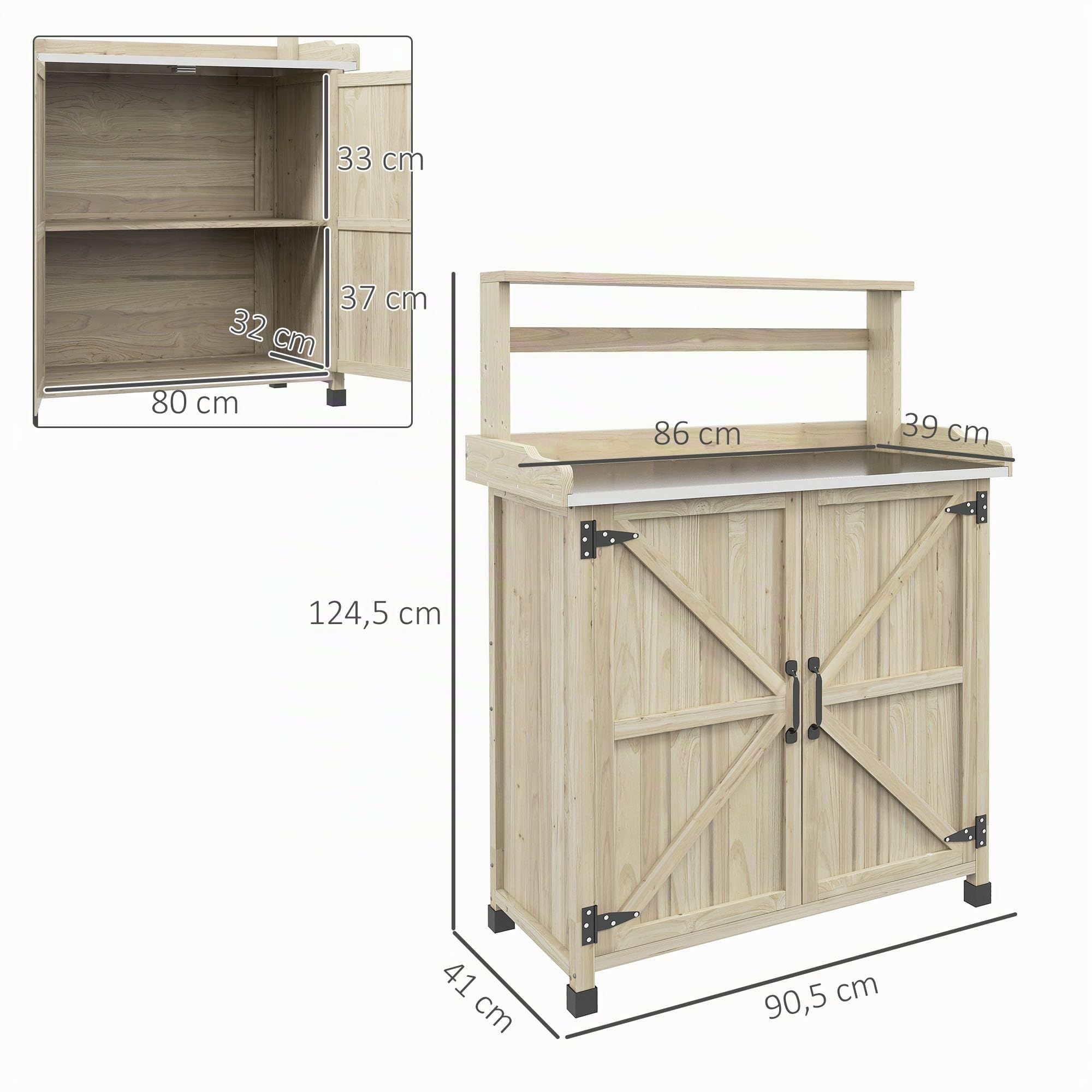 Outsunny Pflanztisch, Outdoor Holz-Pflanztisch mit 2 Regalen, Natur
