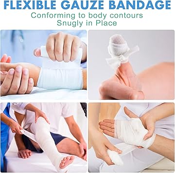 LotFancy Gauze Rolls, 24 Count, 4 Inch x 4.1 Yards, Rolled Gauze Wrap for Wounds, Conforming Stretch Bandage, Medical Supplies for First Aid