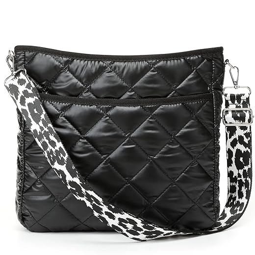 CANBOX Quilted Crossbody Bag, Puffer Shoulder Bag, Tote Bag with Zipper, Fashion Cotton Quilted Ladies Handbag, Black