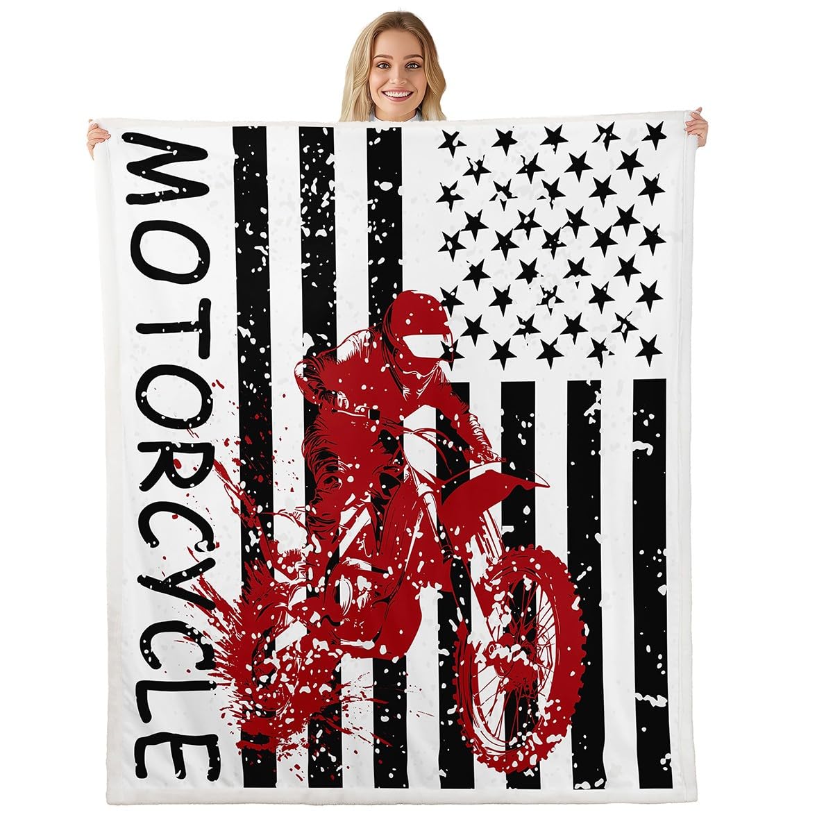 Couverture polaire moto et étoiles grand format pour décoration canapé cocooning