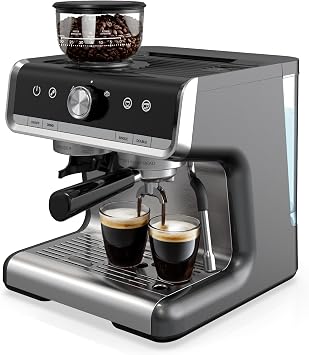 GarveeHome Espresso Machine 20 Bar with Grinder & Steam Wand - All-in-One Espresso Maker & Espresso Machine with Grinder for Home Use, Dark Gray