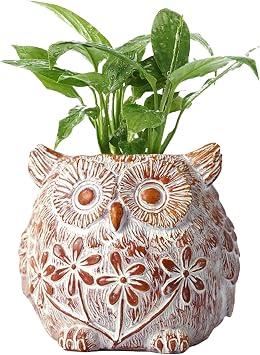 Owl Planter, Creative Handpainted owl Resin Planter Pot for Indoor Plants, Decorative Table Ornaments Crafts Flower Pot for Balcony Garden Living Room