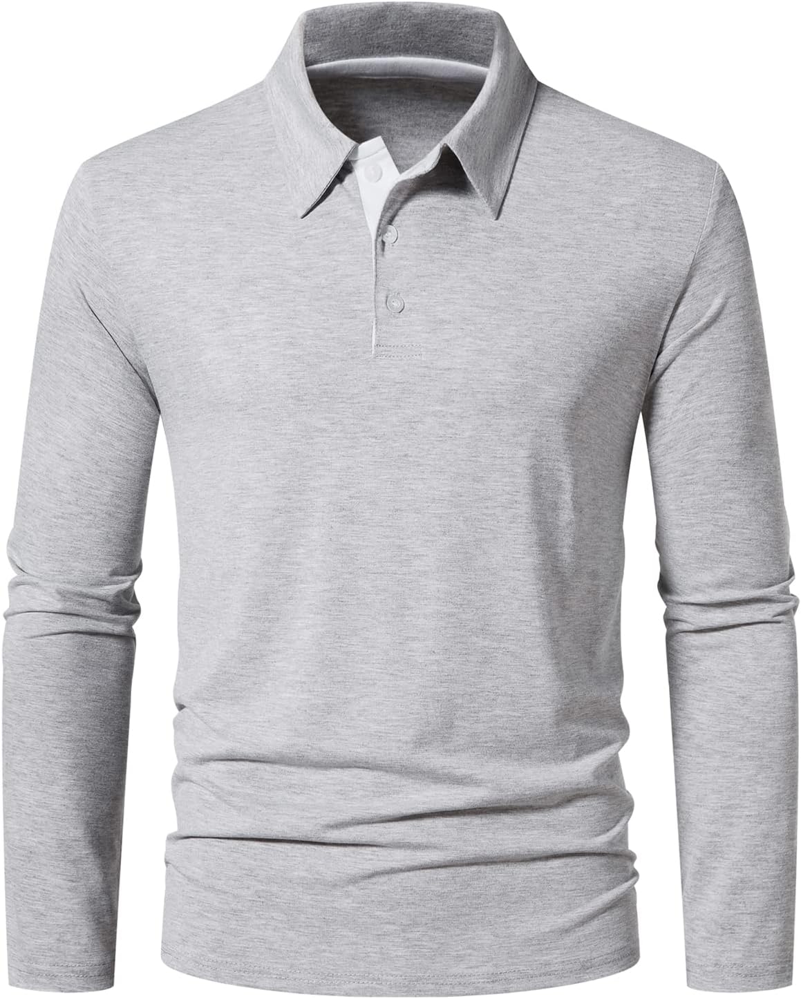 A WATERWANG Men's Long Sleeve Polo Shirts, Slim-fit Cotton Golf Polo Shirts Basic Designed