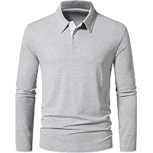 A WATERWANG Mens Long Sleeve Polo Shirts, Slim-fit Cotton Golf Polo Shirts Basic Designed