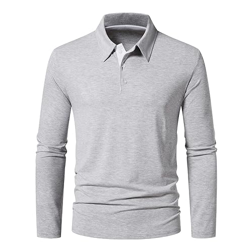 Men's Long Sleeve Polo Shirts, Slim-fit Cotton Golf Polo Shirts