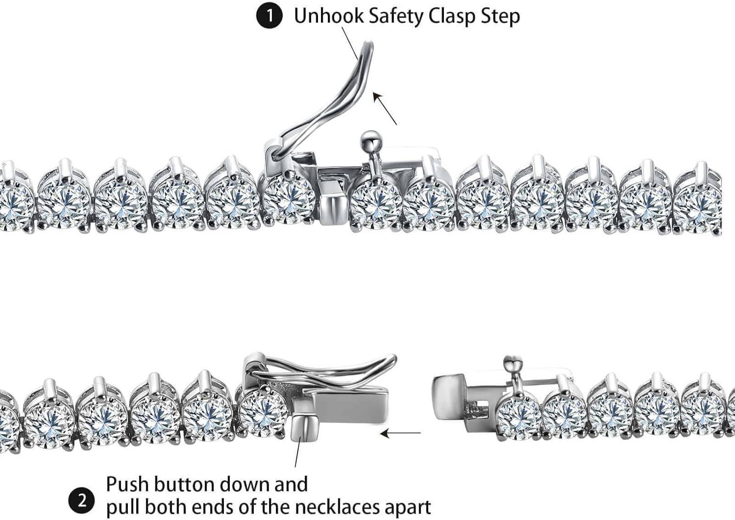 Gemsme 4mm Tennis Necklaces for Women - 3 Prong 18K White Gold Plated Round Cubic Zirconia Classic diamond Tennis Chain, Tennis Necklace for Women and Men, Size 16/18/20/22/24 inch - Image 5