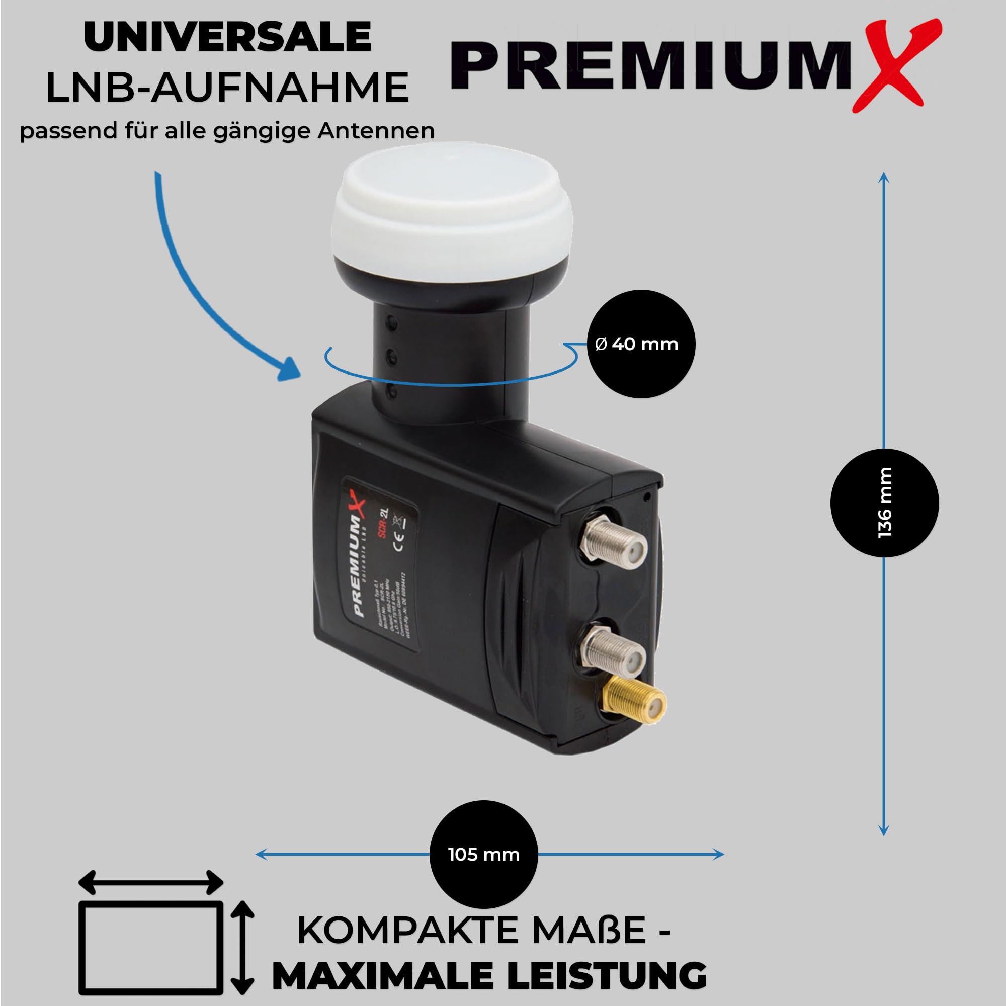 Premium X SCR-2L Sat Unicable LNB SCR 2 Sistema de Cable único heredado Unikabel 4 + 2 participantes FullHD 4K HDTV Ultra HD