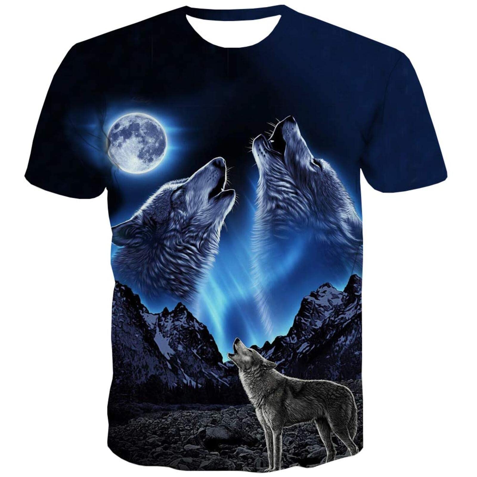DAGHWolf Animal Wolves ?Print Unisex Short Sleeve 3D T-Shirt for Men Women, Black, 3XL