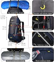 Rucsac de trekking Doshwin 70L pentru bărbați și femei, capacitate mare pentru camping și călătorii, albastru închis 4