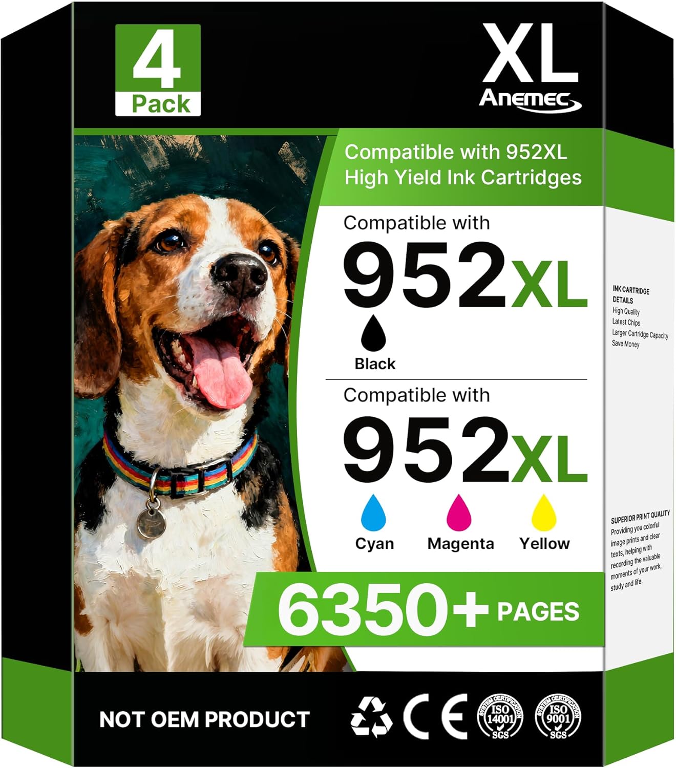 952 XL Ink Cartridges for HP Printers 952XL Ink Cartridges Combo Pack for HP 8710 Printer Ink Work for Office Jet Pro 7740 8720 8715 8210 8703 OfficeJet 8702 Printers, Black Color 4 Pack