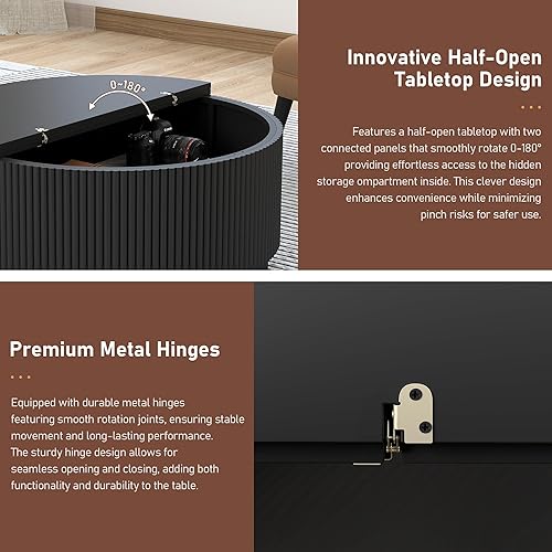 Miniatura 4 de Mesa de café redonda de 31.5" con almacenamiento, mesas de acento modernas con base estriada, mesa central de madera para sala de estar, espacio