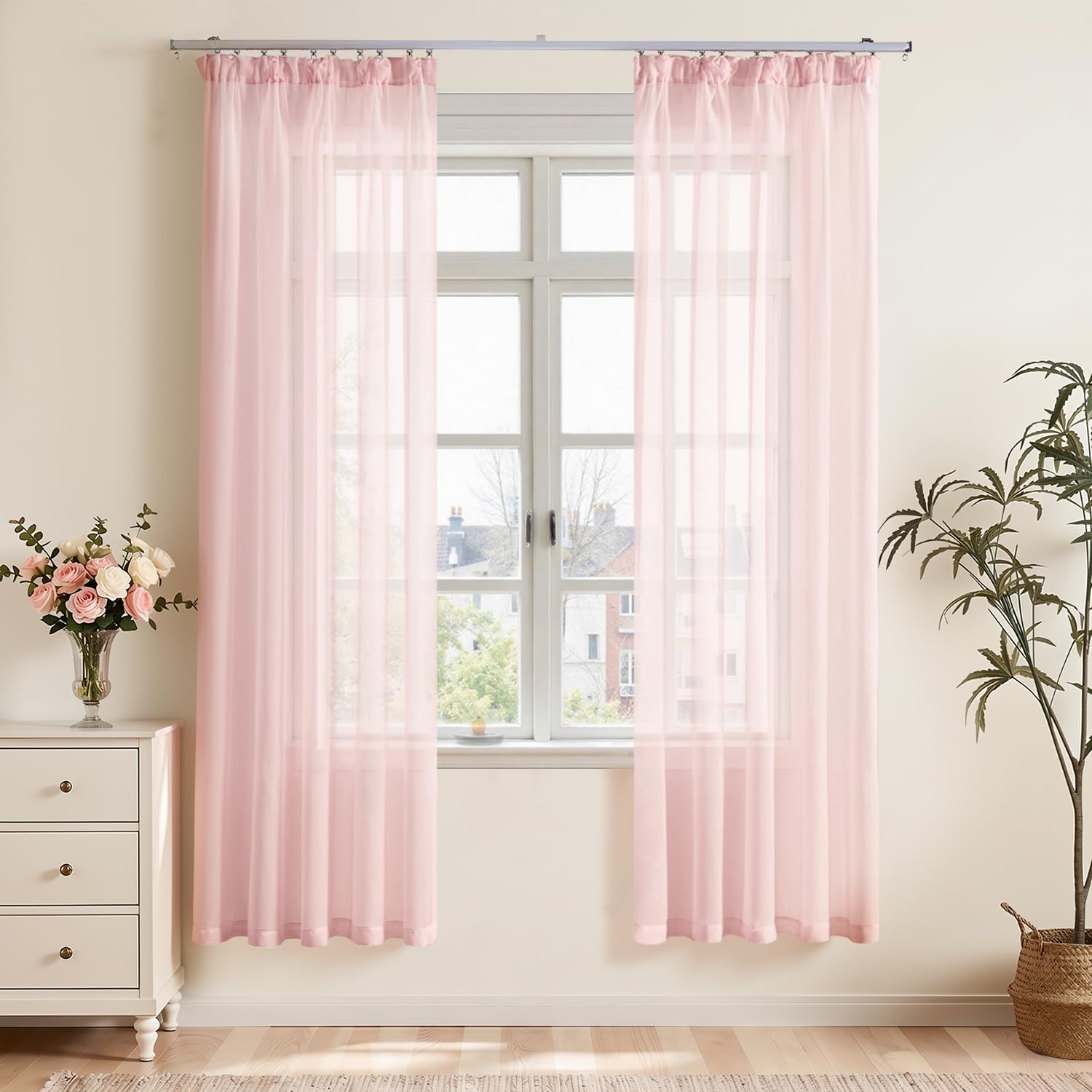 Vangao Gardinen mit kräuselband Voile Weiß Modern Vorhänge kurz 2er Set