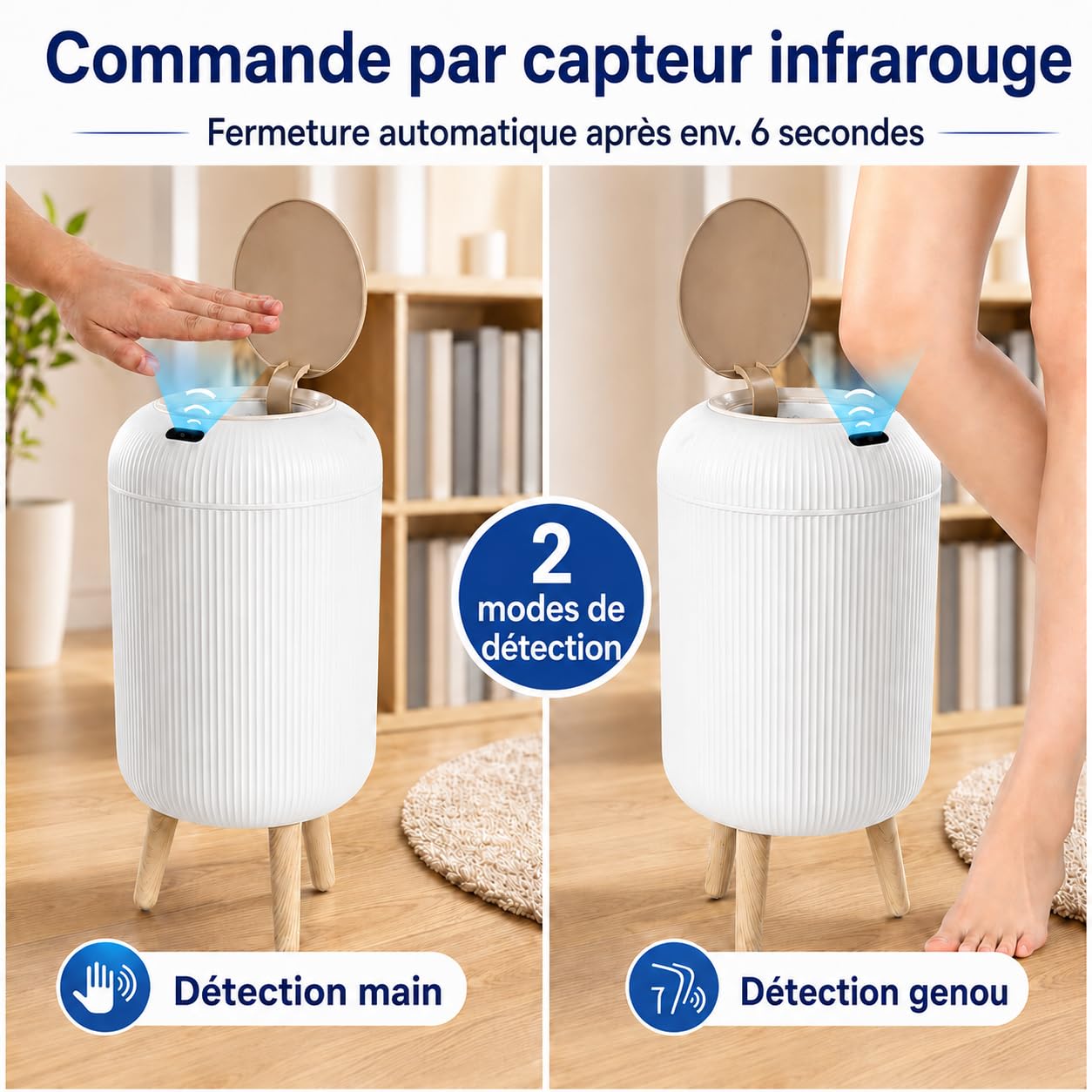 Poubelle Automatique Électrique 10L Blanche avec Couvercle Design pour Salle de Bain et Cuisine - Petite Poubelle WC Toilette à Ouverture Automatique, Anti-Odeur, Intelligente (10L)