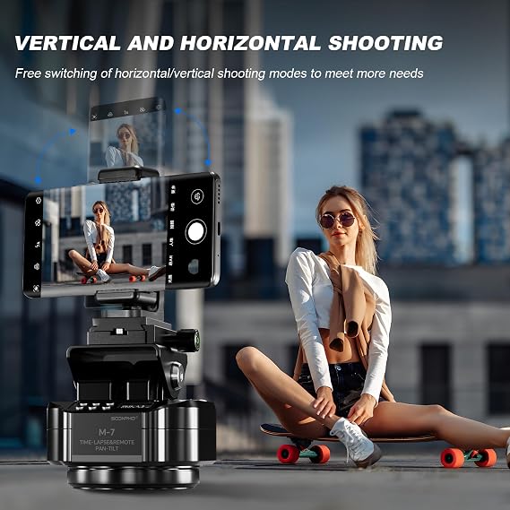 Soonpho M7 Motorized Rotating Panoramic Tripod Head for Time Lapse Remote Control 360 Pan Tilt Head for DSLR Cameras, Camcorders, Tripod
