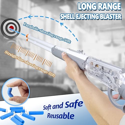 Miniatura 2 de Lanzador de dardos de espuma con eyección de concha, pistola de espuma suave de 38 pulgadas con 6 carcasas, 20 dardos de espuma suave para niños,