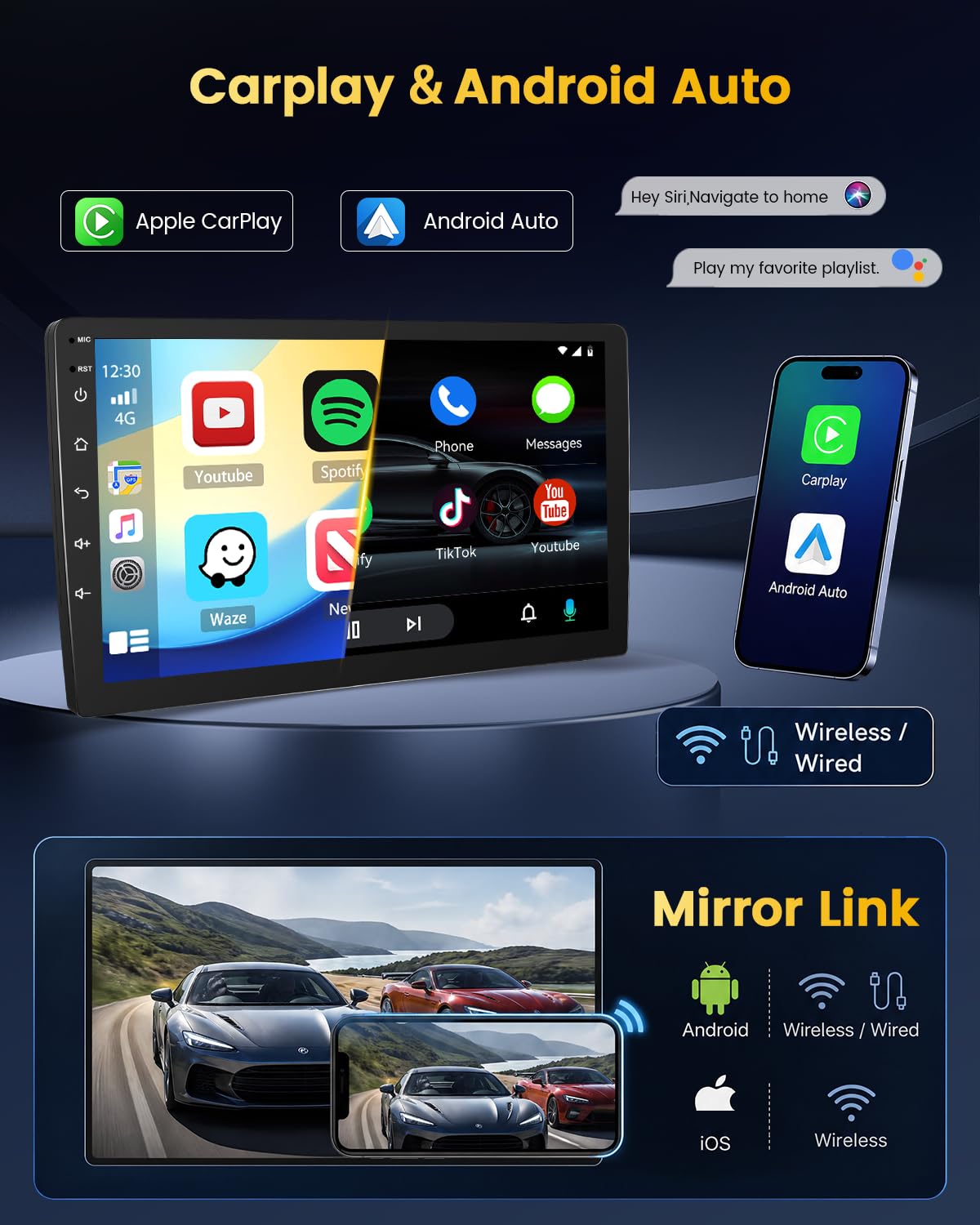 Autoradio per Toyota Yaris 2005-2011 Schermo IPS 9" Touch Apple CarPlay e Android Auto Radio Bluetooth 5.1 FM RDS DSP Comandi al Volante Telecamera Retromarcia