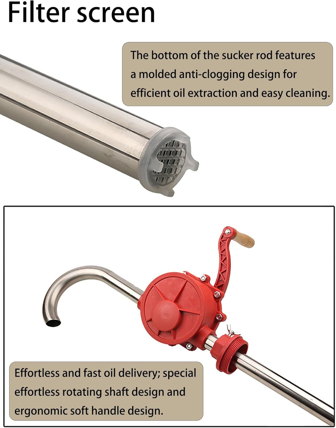 Heavy Duty 304 Stainless Steel Manual Fuel Transfer Pump, 40-Inch, for 5-55 Gallon Drums – Ideal for Gasoline, Diesel, Heating Oil, Portable & Durable Solution