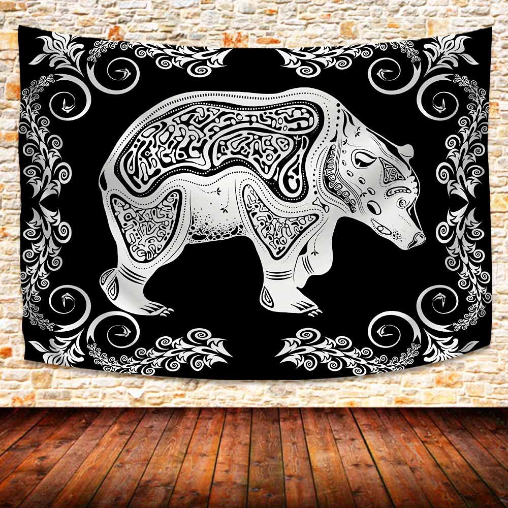 Bear Tapestry for Men, Bear Bohemian Style Tapestry Animal Spirits Totem Tapestry Native American Animal Black and White Atr Tapestry for Home Decor 80x60 Inches GTZYUH352
