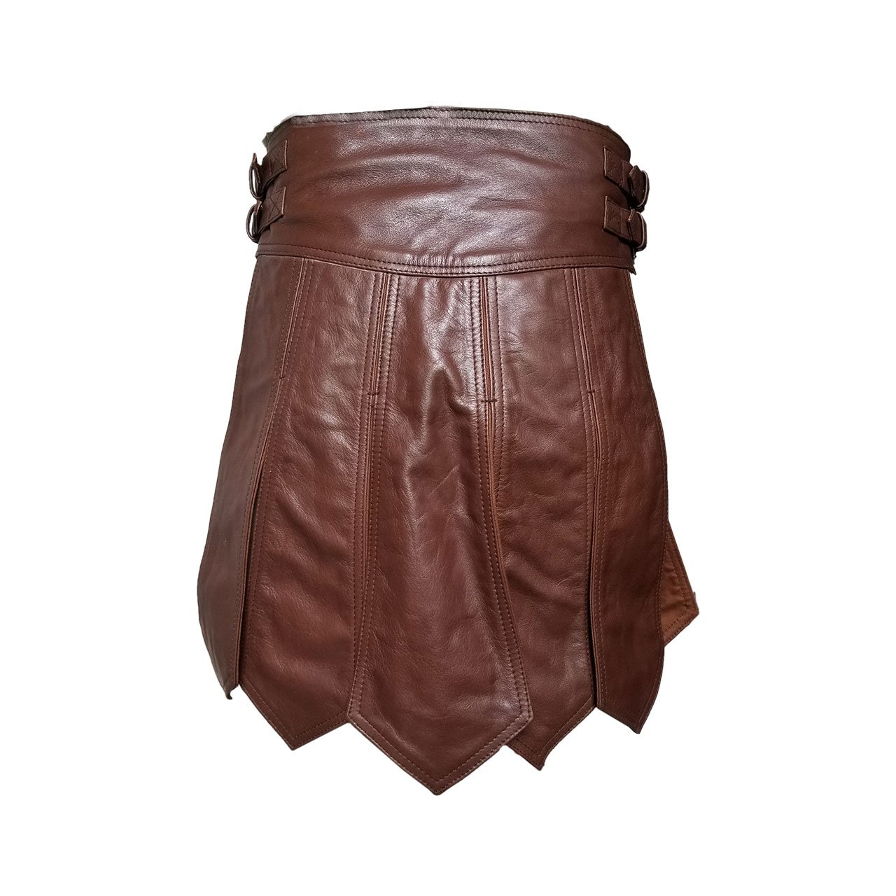 Men's Real Brown Leather Gladiator Kilt – Roman Style, Fully Lined, Adjustable, LARP, Utility Kilt (K1) (Brown, Waist 36